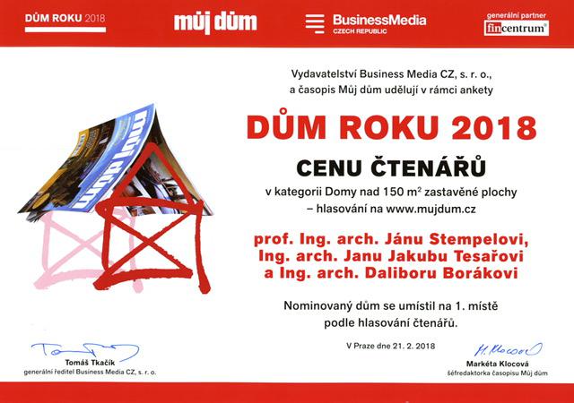 Ocenění Cena čtenářů v soutěži Dům roku 2018