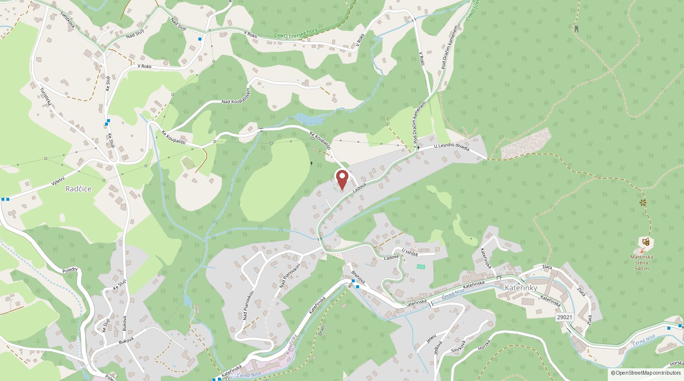 Mapa s vyznačeným sídlem firmy HouseIn, Ladova 171, 460 14 Liberec XVII - Kateřinky
